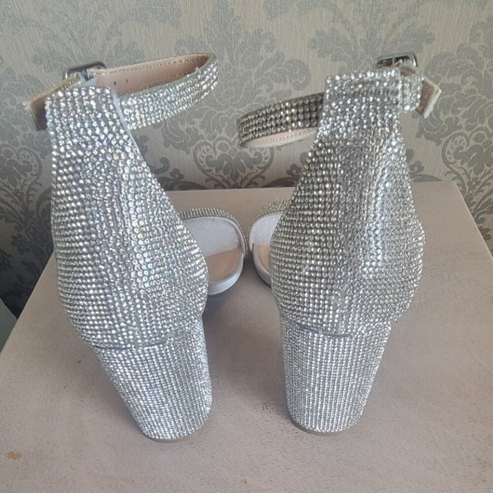 Steve Madden Spark Silver Rhinestone Block Heel Ankle Strap Sandal - Picture 6 of 6